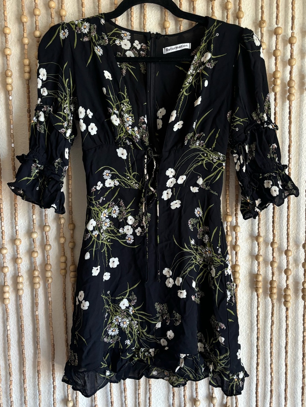 Reformation Black Floral V-Neck Mini Dress - Picture 1 of 5